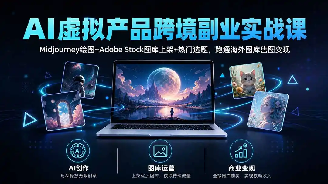 AI虚拟产品跨境副业实战课|Midjourney绘图+Adobe Stock图库上架+热门选题,跑通海外图库售图变现-星云网创