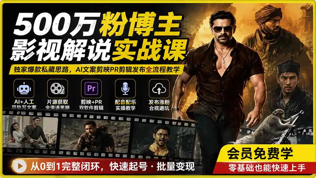 500万粉博主影视解说实战课｜独家爆款私藏思路，AI文案剪映PR剪辑发布全流程教学-星云网创