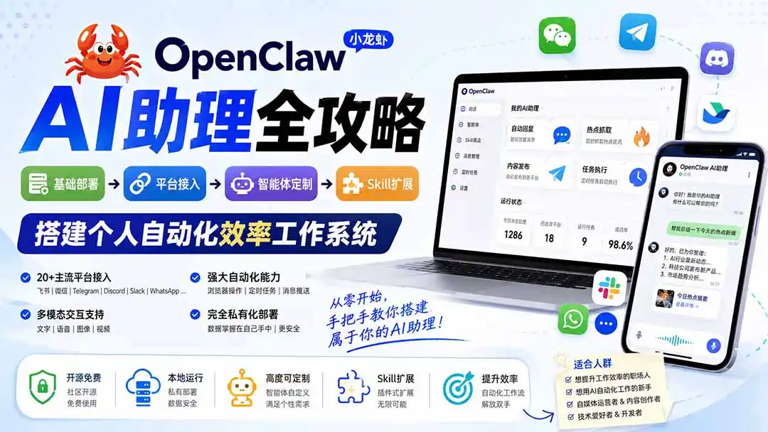 OpenClaw小龙虾 AI助理全攻略：基础部署→平台接入→智能体定制→Skill扩展，搭建个人自动化效率工作系统-星云网创