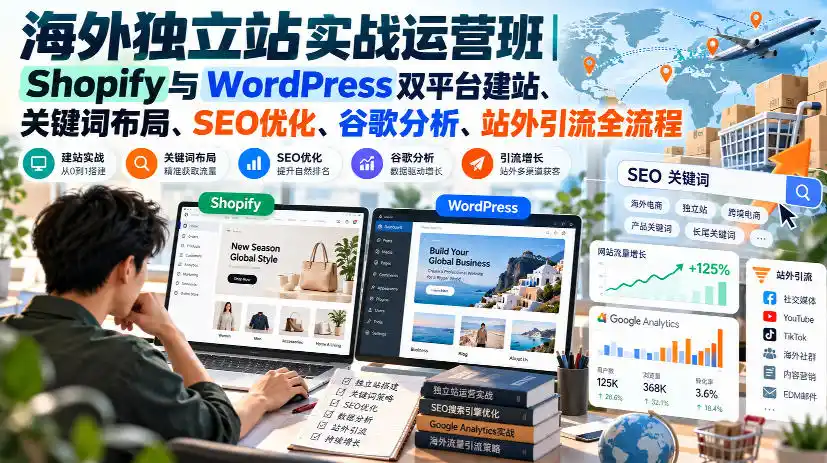 海外独立站实战运营班|Shopify与WordPress双平台建站、关键词布局、SEO优化、谷歌分析、站外引流全流程-星云网创