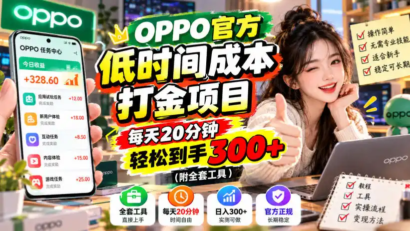 OPPO官方低时间成本打金项目，每天20分钟，轻松到手300+(附全套工具)【揭秘】-星云网创