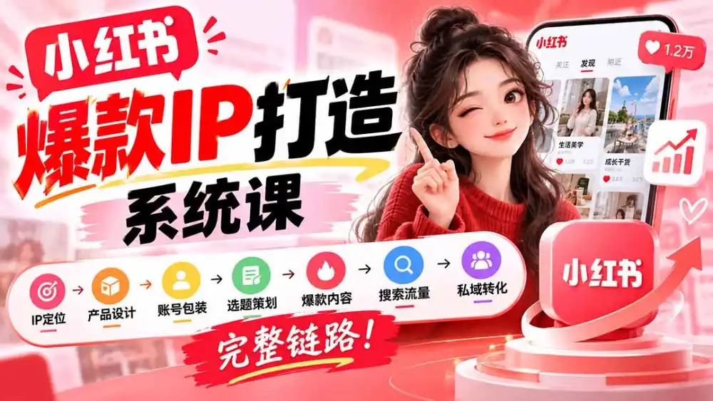 【无水印】小红书爆款IP打造课：IP定位→产品设计→账号包装→选题策划→爆款内容→搜索流量→私域转化，完整链路-星云网创