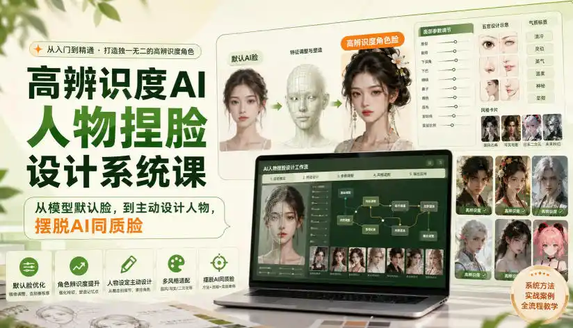 高辨识度AI人物捏脸设计系统课，从模型默认脸，到主动设计人物，摆脱AI同质脸-星云网创