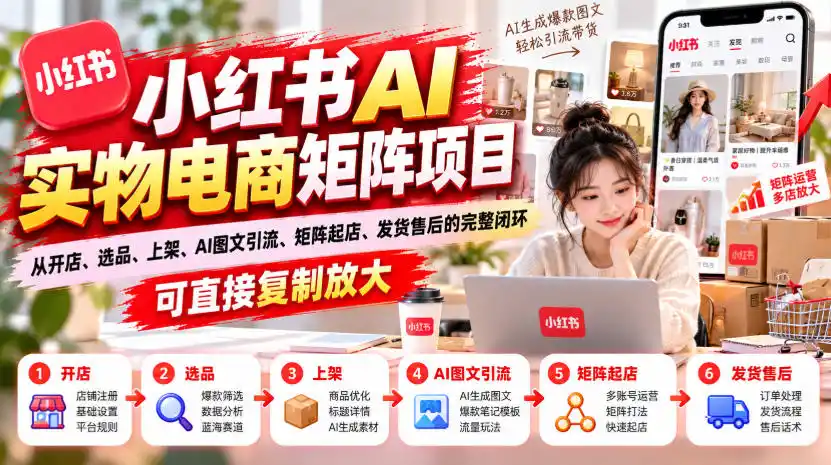 小红书AI实物电商矩阵项目，从开店、选品、上架、AI图文引流、矩阵起店、发货售后的完整闭环，可直接复制放大-星云网创