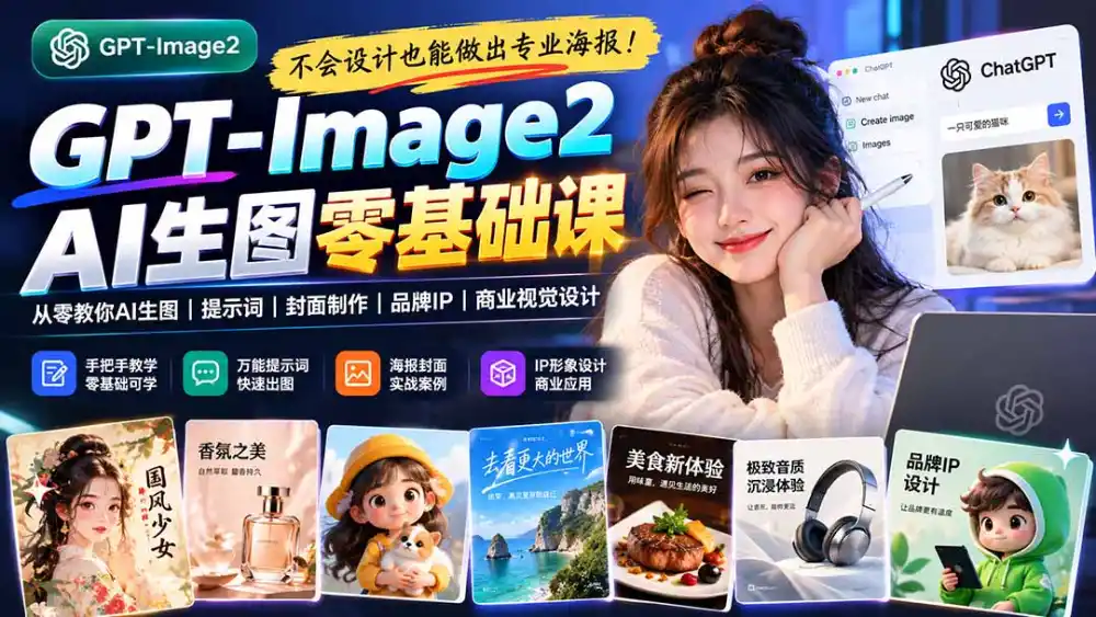 不会设计也能做出专业海报！GPT-Image2从零教你AI生图、提示词、封面制作、品牌IP与商业视觉设计-星云网创