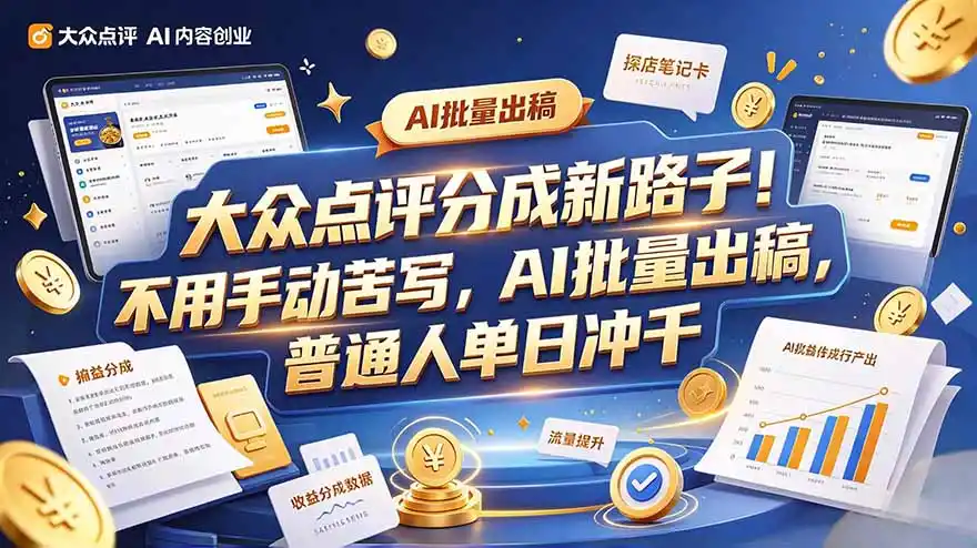 大众点评副业新玩法，工具提效解放双手，批量做笔记，单日可破千-星云网创