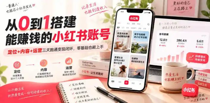 从0到1搭建能賺钱的小红书账号，定位+内容+运营三天跑通变现闭环-星云网创