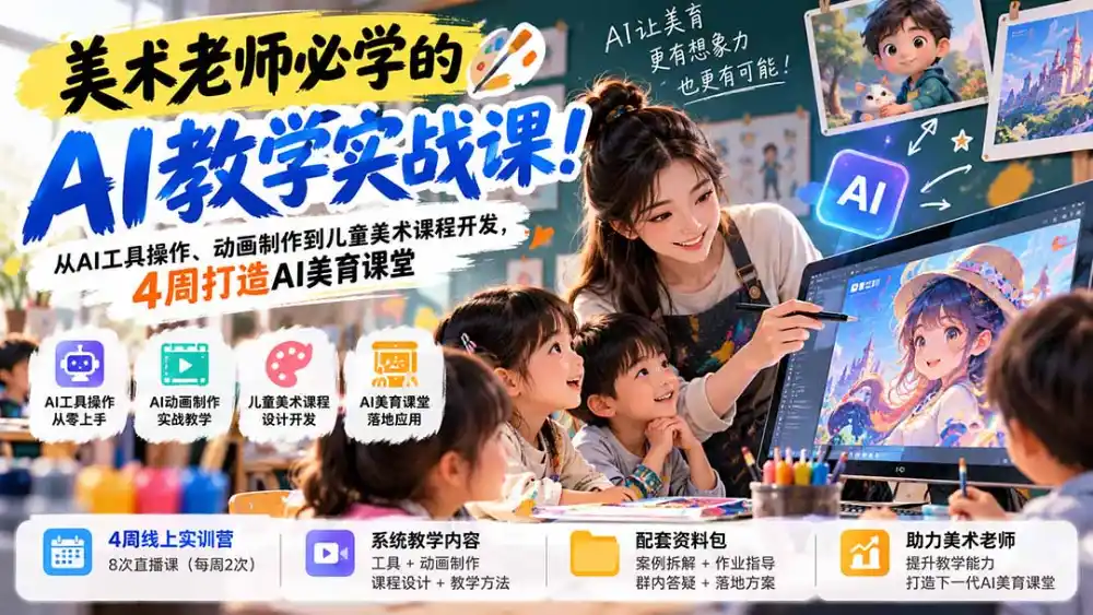 美术老师必学的AI教学实战课！从AI工具操作、动画制作到儿童美术课程开发，4周打造AI美育课堂-星云网创
