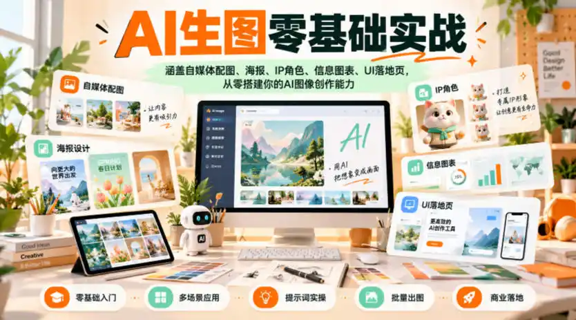 AI生图零基础实战，涵盖自媒体配图、海报、IP角色、信息图表、UI落地页，从零搭建你的AI图像创作能力-星云网创