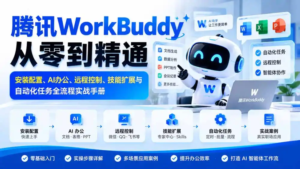 腾讯WorkBuddy从零到精通：安装配置、AI办公、远程控制、技能扩展与自动化任务全流程实战手册-星云网创