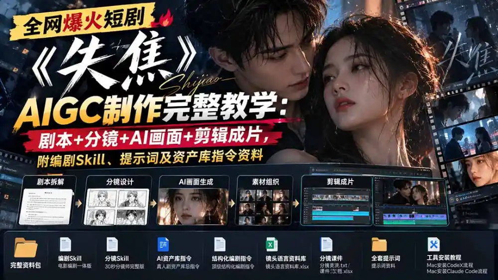 全网爆火短剧《失焦》AIGC制作完整教学：剧本+分镜+AI画面+剪辑成片，附编剧Skill、提示词及资产库指令资料-星云网创