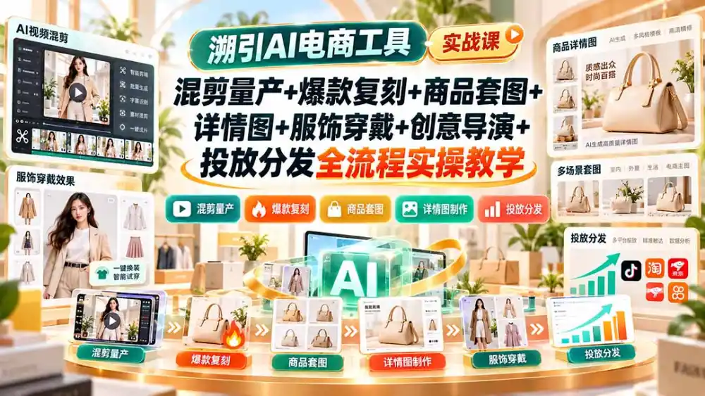 溯引AI电商工具实战课:混剪量产+爆款复刻+商品套图+详情图+服饰穿戴+创意导演+投放分发全流程实操教学-星云网创