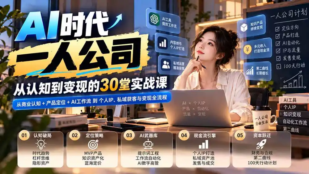 【无水印】AI时代一人公司30堂实战课：从商业认知+产品定位+AI工作流到个人IP、私域获客与变现全流程-星云网创