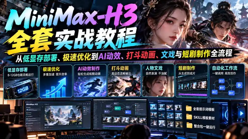 MiniMax-H3全套实战教程：从低显存部署、极速优化到AI动效、打斗动画、文戏与短剧制作全流程-星云网创