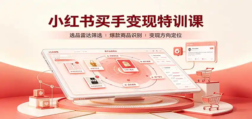 小红书买手变现特训课：账号定位养号起号，选品挂车，笔记标题封面全套教学-星云网创