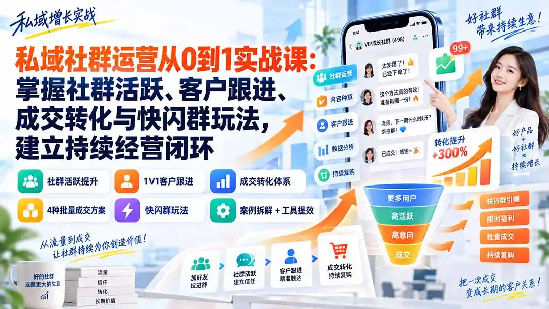 私域社群运营从0到1实战课：掌握社群活跃、客户跟进、成交转化与快闪群玩法，建立持续经营闭环-星云网创