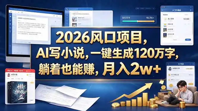 2026 风口项目，AI 写小说，一键生成 120 万字，躺着也能赚，月入 2w +-星云网创