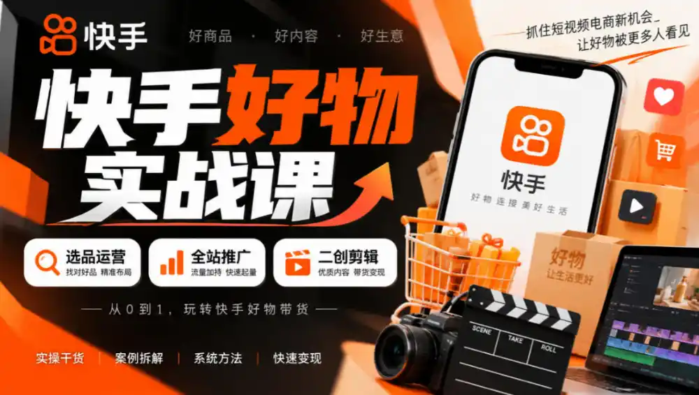 快手好物实战课｜选品运营+全站推广+二创剪辑带货变现-星云网创