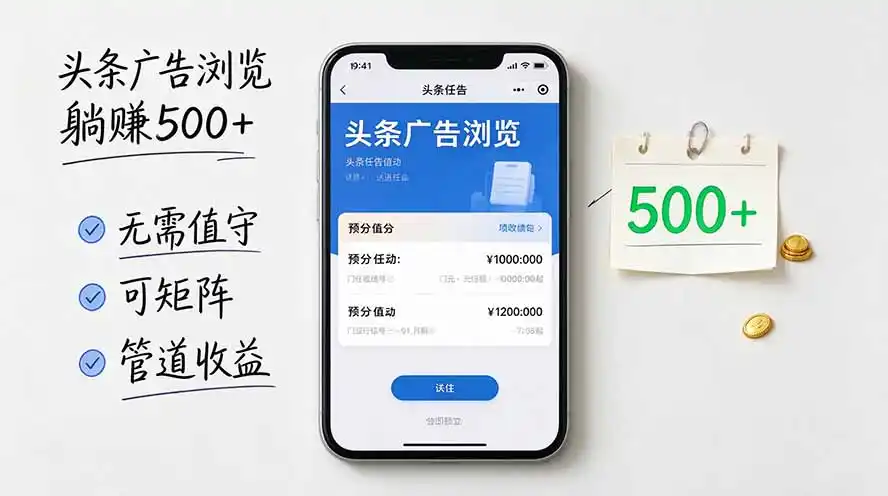 头条广告浏览躺赚500+无需值守，可矩阵并附有管道收益-星云网创