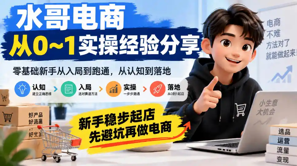 水哥电商从0~1实操经验分享，零基础新手从入局到跑通，从认知到落地，新手稳步起店，先避坑再做电商-星云网创