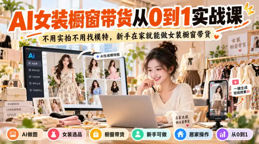 AI女装橱窗带货从0到1实战课，不用实拍不用找模特，新手在家就能做女装橱窗带货-星云网创