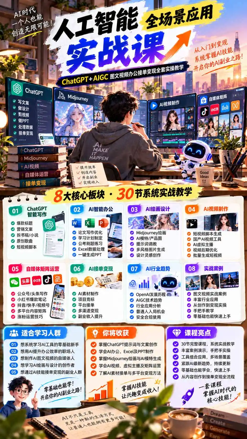 一个人掌握AI写作设计剪辑全套技能：从ChatGPT办公、AI绘画到虚拟主播、自媒体运营及接单变现-星云网创