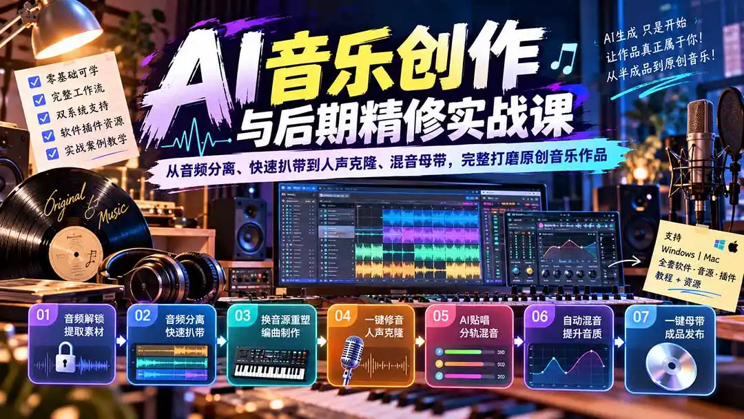 AI音乐创作与后期精修实战课：从音频分离、快速扒带到人声克隆、混音母带，完整打磨原创音乐作品-星云网创