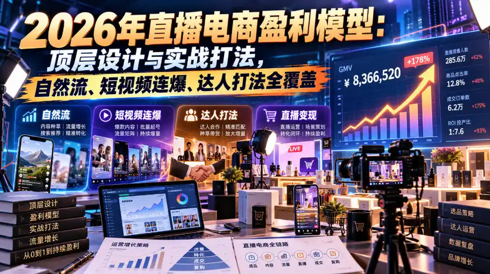 2026年直播电商盈利模型：顶层设计与实战打法，自然流、短视频连爆、达人打法全覆盖-星云网创