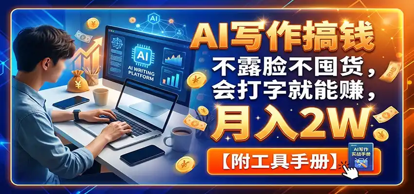 AI写作搞钱：不露脸不囤货，会打字就能赚，月入2W【附工具手册】-星云网创