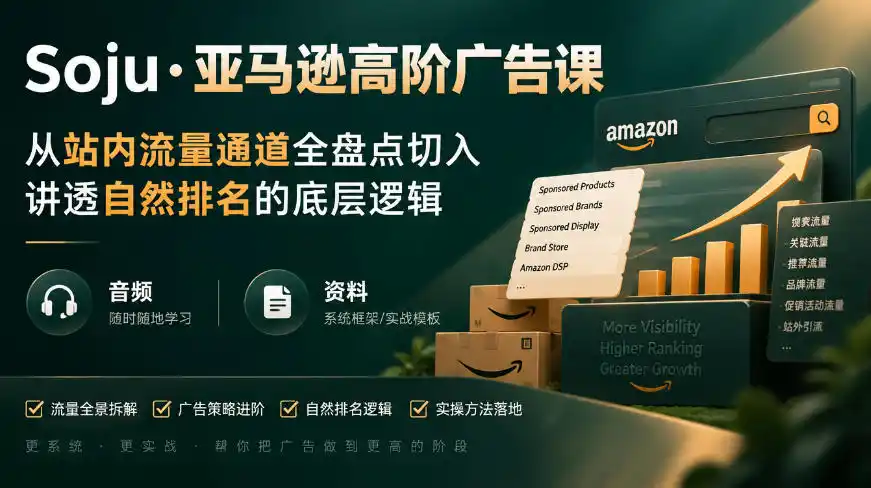 亚马逊高阶广告课，从站内流量通道全盘点切入，讲透自然排名的底层逻辑(直播+音频+资料)-星云网创