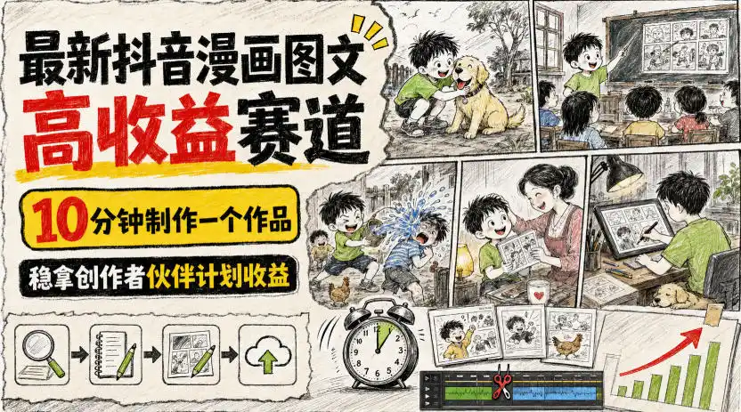 最新抖音漫画图文高收益赛道，10分钟制作一个作品，稳拿创作者伙伴计划收益-星云网创