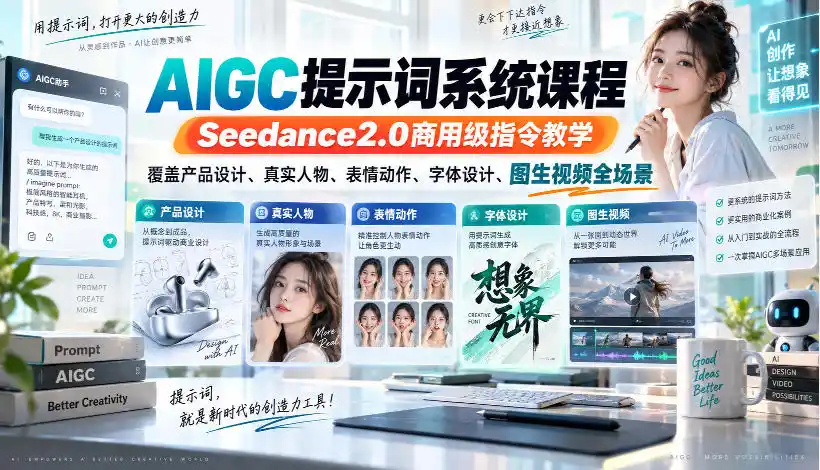 AIGC提示词系统课程，Seedance2.0商用级指令教学，覆盖产品设计、真实人物、表情动作、字体设计、图生视频全场景-星云网创