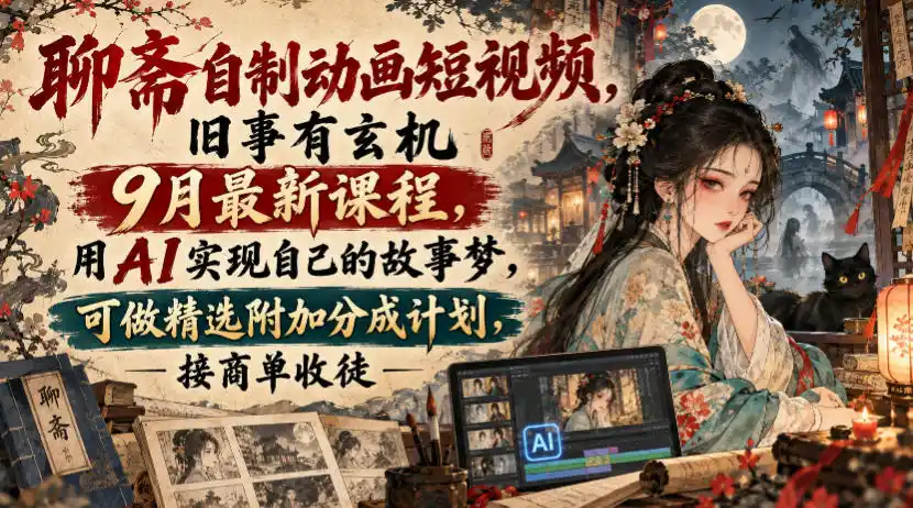 聊斋自制动画短视频,旧事有玄机9月最新课程,用AI实现自己的故事梦,可做精选附加分成计划,接商单收徒-星云网创