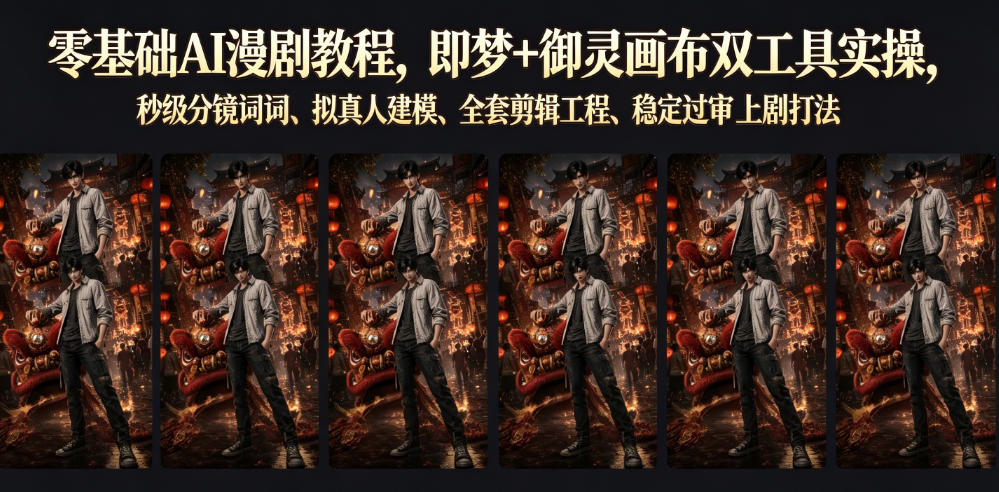 零基础AI漫剧教程，即梦+御灵画布双工具实操，秒级分镜提示词、拟真人建模、全套剪辑工程、稳定过审上剧打法-星云网创