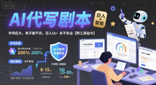 AI代写剧本，市场巨大，单子做不完，日入1k+ 永不失业【附工具指令】-星云网创