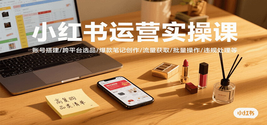 小红书运营实操课，账号搭建/跨平台选品/爆款笔记创作/流量获取/批量操作/违规处理等-星云网创