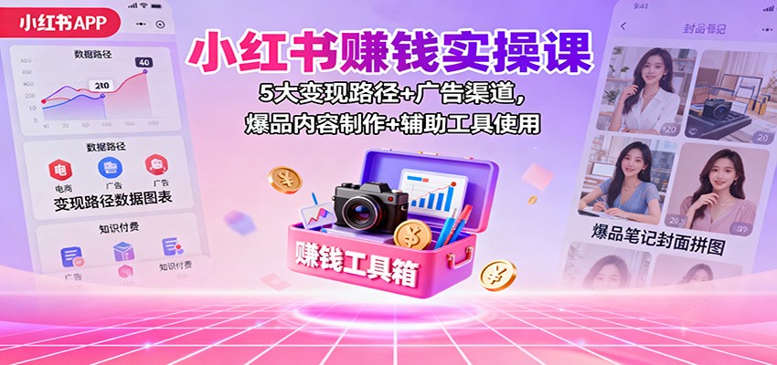 小红书赚钱实操课:5大变现路径+广告渠道,爆品内容制作+辅助工具使用-星云网创