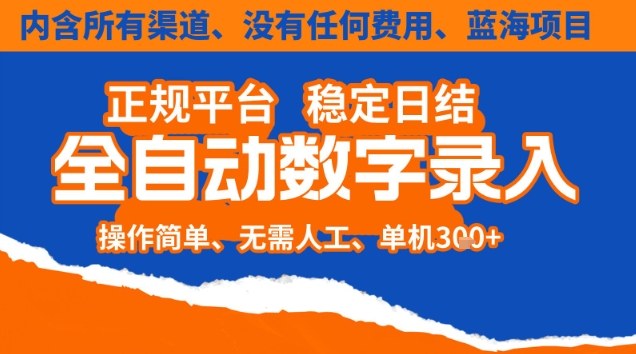 全自动数字录入,单机日入3张+,内含所有渠道全程免费零成本,操作简单可矩阵开干【揭秘】-我要项目网