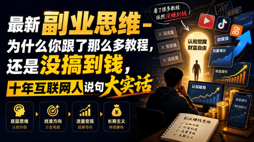 最新副业思维-为什么你跟了那么多教程，还是没搞到钱，十年互联网人说句大实话【揭秘】-星云网创