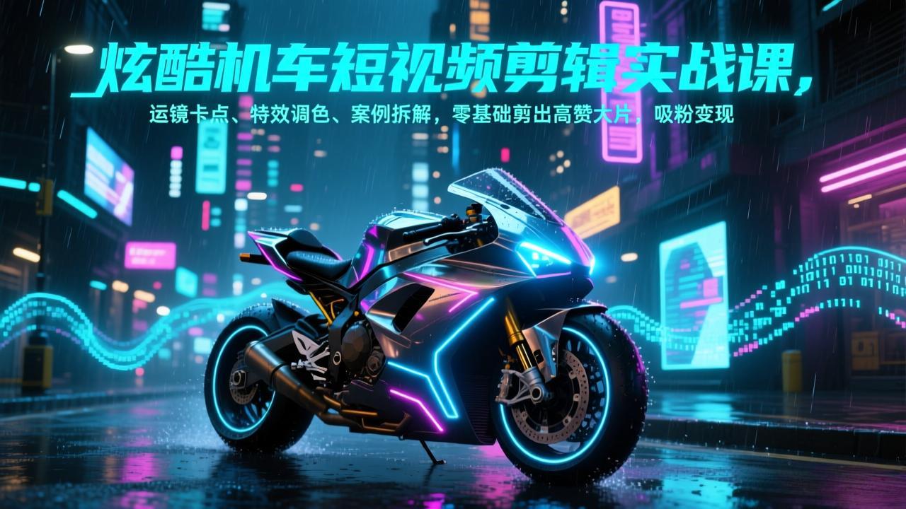 炫酷机车短视频剪辑实战课，运镜卡点、特效调色、案例拆解，零基础剪出高赞大片，吸粉变现-星云网创