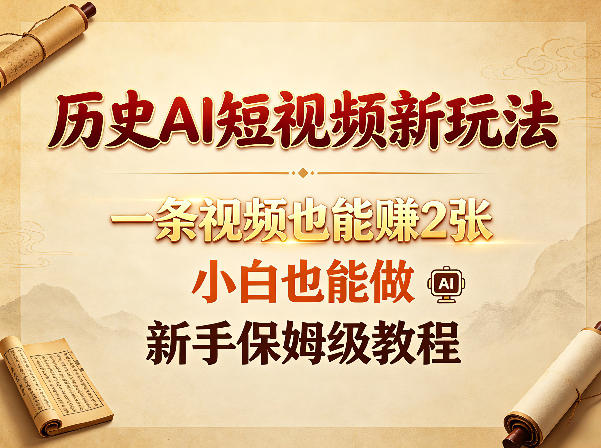 历史AI短视频新玩法，一条视频也能賺2张，小白也能做，新手保姆级教程-星云网创