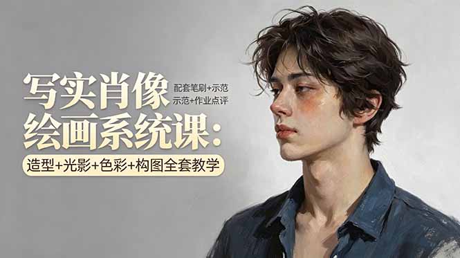 写实肖像绘画系统课：造型+光影+色彩+构图全套教学，配套笔刷+示范+作业点评-星云网创