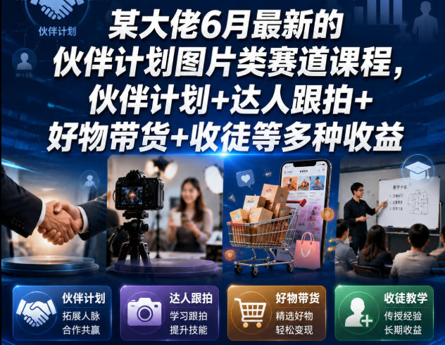 某大佬6月最新的伙伴计划图片类赛道课程，伙伴计划+达人跟拍+好物带货+收徒等多种收益-星云网创