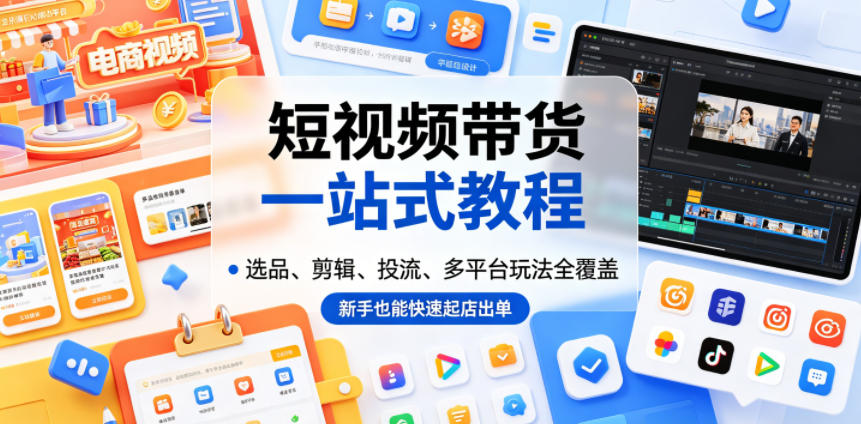 短视频带货一站式教程，选品、剪辑、投流、多平台玩法全覆盖，新手也能快速起店出单-星云网创