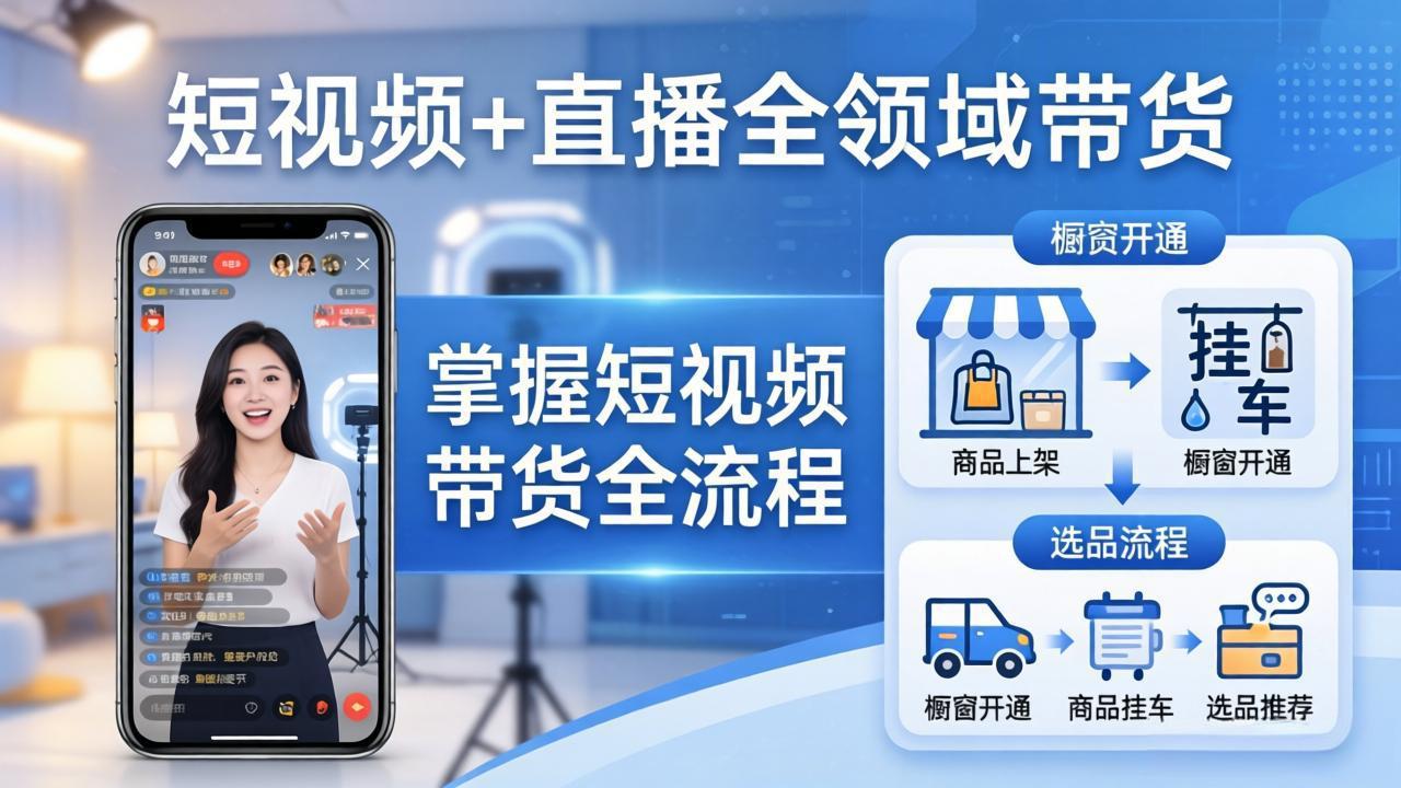 短视频+直播全领域带货：掌握橱窗开通、挂车、选品、爆款文案改编等短视频带货全流程-星云网创