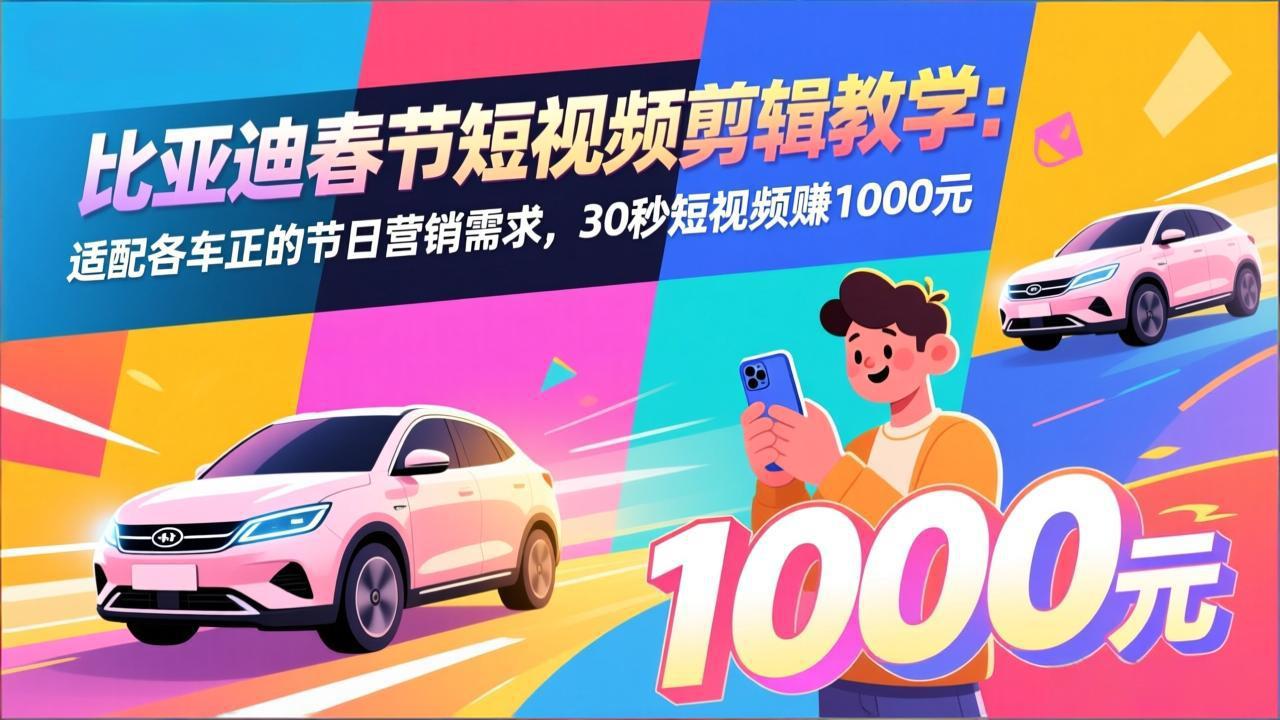 比亚迪春节短视频剪辑教学：适配各车企的节日营销需求，30秒短视频赚1000元-星云网创