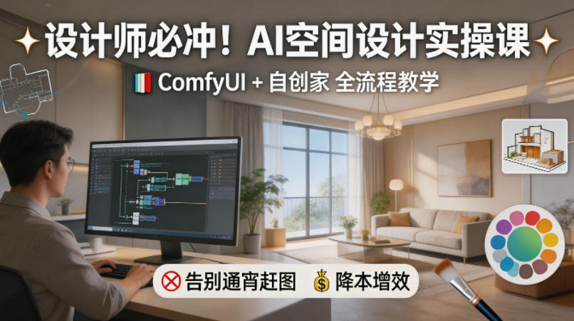 设计师必冲！AI空间设计实操课，ComfyUI+自创家全教学，告别通宵赶图，降本增效-星云网创