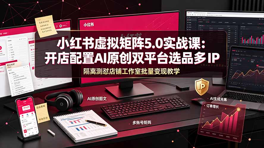 小红书虚拟矩阵5.0实战课：开店配置｜AI原创｜双平台选品｜多IP隔离｜测怼店铺工作室批量变现实操教学-星云网创