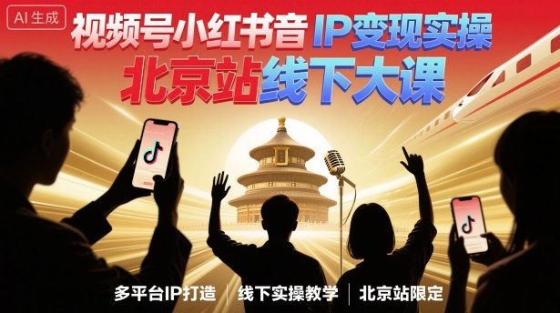 视频号小红书抖音IP变现实操北京站线下大课，40+行业短视频高变现姿势，100+IP高变现实操技术-星云网创