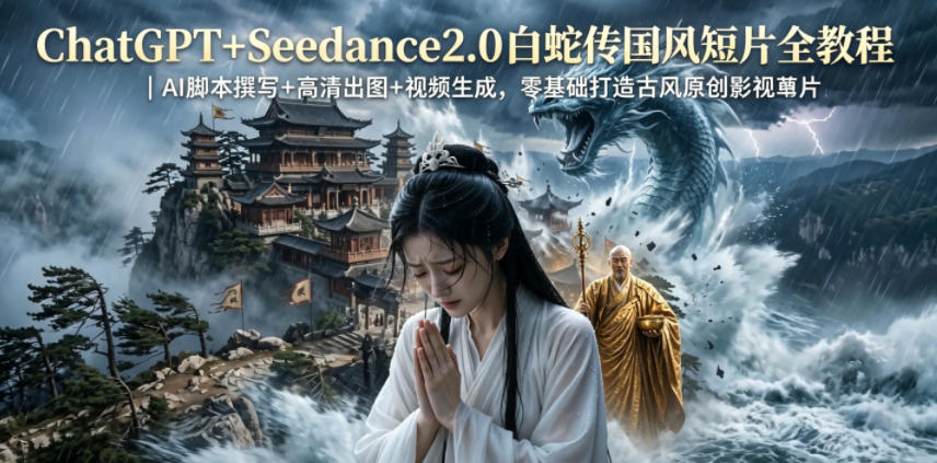 ChatGPT+Seedance2.0白蛇传国风短片全教程｜AI脚本撰写+高清出图+视频生成，零基础打造古风原创影视短片-星云网创